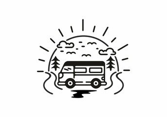 Holiday with van badge illustration © Adipra