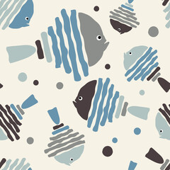 Decorative fish in the sea. Marine life. Seamless pattern. Vector illustration for web design or print.