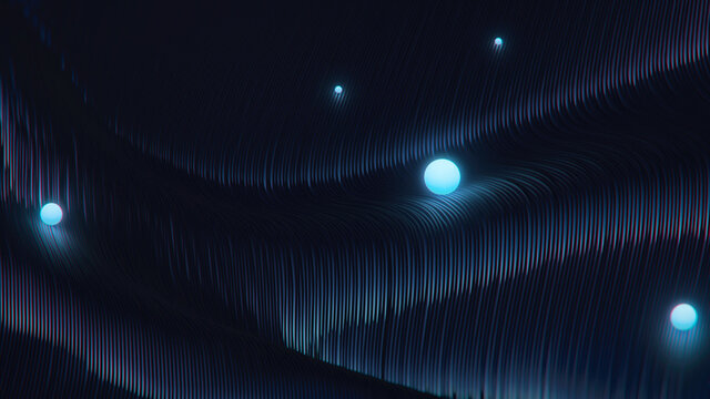 3d render metall background with sphere. Displacement surface. Random patterns extruded from the wavy shape.