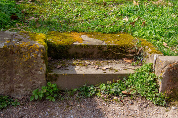 Old sandstone steps leading into the grass