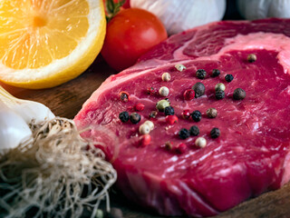 Raw dry aged wagyu entrecote beef steak