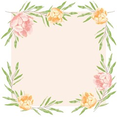 優しいタッチの薔薇とユーカリのフレーム