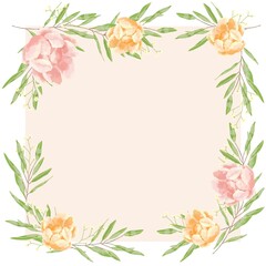 優しいタッチの薔薇と勿忘草とユーカリのフレーム