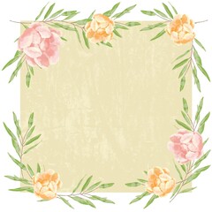 優しいタッチの薔薇とユーカリのフレーム