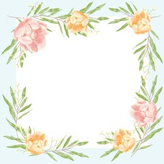 優しいタッチの薔薇と勿忘草とユーカリのフレーム