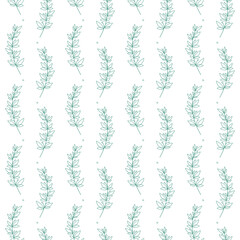 Fototapeta premium thin twigs with leaves and circles seamless pattern