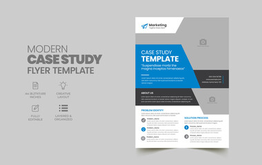 Case Study Template. Business Case Study Booklet Layout with blue elements. Double Side Flyer Template