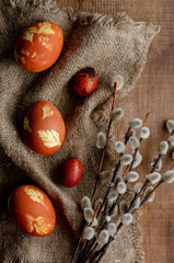 easter eggs colored with onion skin with willow