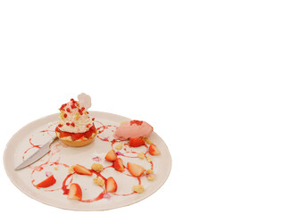 closed up to strawberry and cream choux buns served with strawberry sherbet ice cream and...