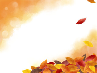 秋の紅葉　舞い散る落ち葉　背景付き