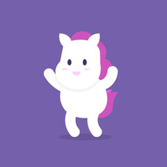 Obraz na płótnie Canvas the expression of a happy and dancing pony. white horse that is funny, cute, and adorable. animal characters. flat style. vector design. can be used for stickers