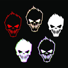 Abstract set of Skulls music vector logo or emblem, aggressive skull deadhead. Vector illustration.