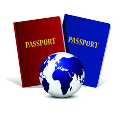 World travel. Earth and passport on white background. 3d