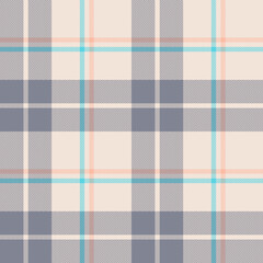 Plaid pattern seamless in soft cashmere grey, light bright blue, pink, beige. Herringbone textured check vector for scarf, blanket, throw, other modern spring autumn winter fashion textile design.