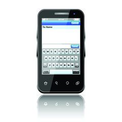 Mobile phone with sms menu screen. Space for text. 3d