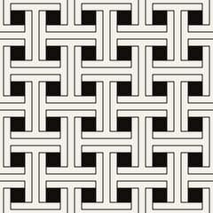 Vector seamless pattern. Modern stylish texture. Geometric ornament with thin linear weaved elements.. Monochrome striped grid.