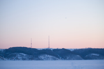Fototapeta na wymiar Sunset over polar phone station
