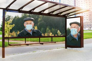 Horizontal and vertical advertising banners with old man in face mask image