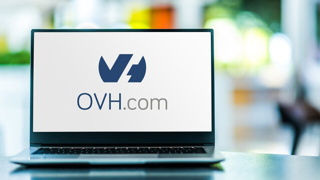 Laptop computer displaying logo of OVH