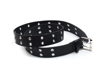 black belt with rivets and buckle rock theme isolated on white background .