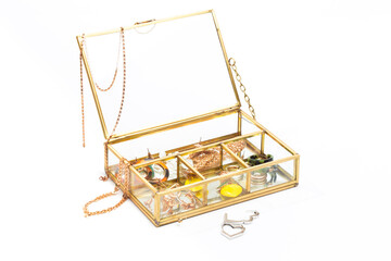 glass jewelry box isolated on white background.