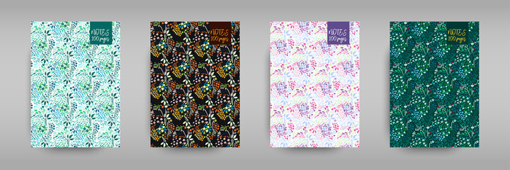 A set of covers for notebooks with small flowers and summer meadows. Cute layout for the women s and children s cover book, notebooks, brochures, school diary templates. Seamless pattern and mask used