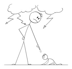 Man Oppressing Another Man Using His Power, Vector Cartoon Stick Figure Illustration