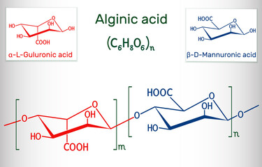 Alginic acid, align, alginate molecule. It is polysaccharide, food additive E401. Structural chemical formula