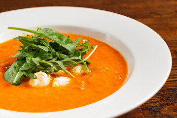 tomato cream soup with shrimps