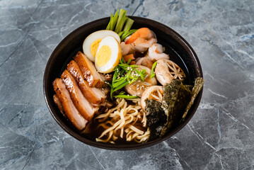 asian soup with noodle and vegetables
