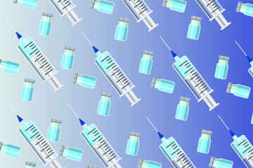 Vaccine antiviral. Medicine bottle and syringe. vials and syringe for the injection vaccine. for Web Banner Design, Banner background. Covid19 coronavirus vaccine concept.