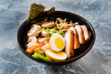 asian soup with noodle and vegetables