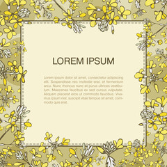 Flower frame. Advertising frame. Greeting card flowers. Banner with yellow flowers.