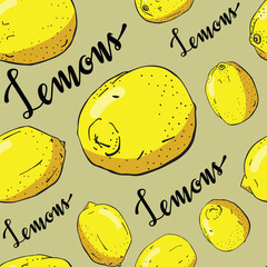 Seamless pattern with lemons and lettering.