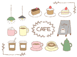 イラスト素材：カフェセット　コーヒー　ケーキ