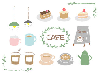 イラスト素材：カフェセット　コーヒー　ケーキ