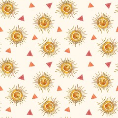 Watercolor illustration. Pattern background in boho style, sun and geometric elements