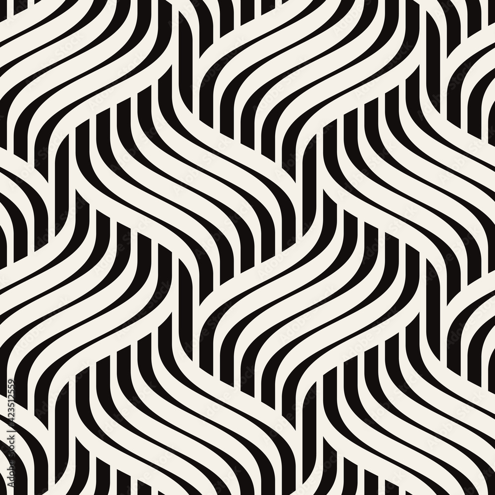 Wall mural seamless pattern with geometric waves. endless stylish texture. ripple monochrome background. linear
