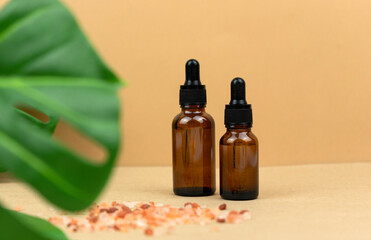 Wellness and spa concept. Body care. Natural oil. Unbranded bottle.Serum and cream