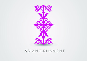 Fuchsia ornate linear ornaments in Kazakh traditional style. Asian floral designs. Abstract Asian elements of the national pattern of the ancient nomads of the Kyrgyz, Mongols, Kazakhs, Tatars. 