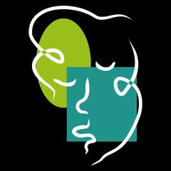 Abstract face line drawing art. Simple vector art illustration. Black background.