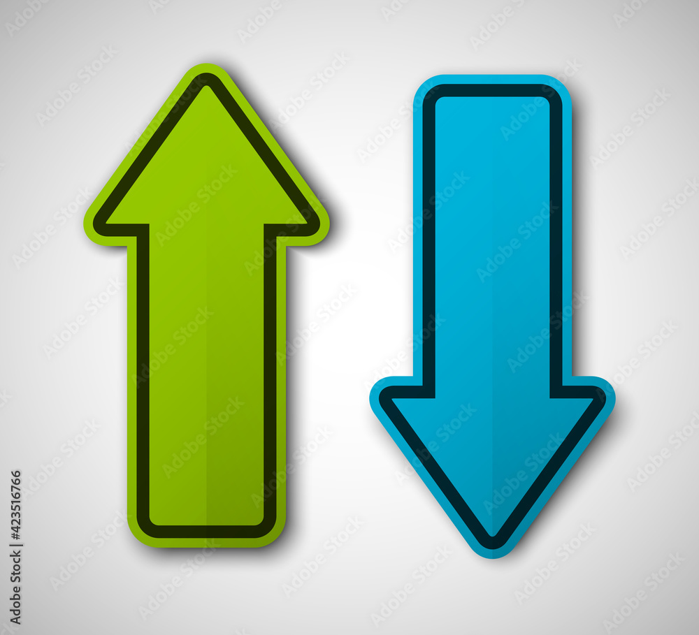Poster Arrow banners set. Direct shape. 3d Abstract Background. Business infographic presentation diagram. Section compare service. Up and down trend. Paper index. Exact pointer