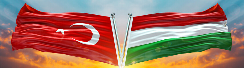 Turkey Flag with Hungary Flag and large Gradient Double Flag  