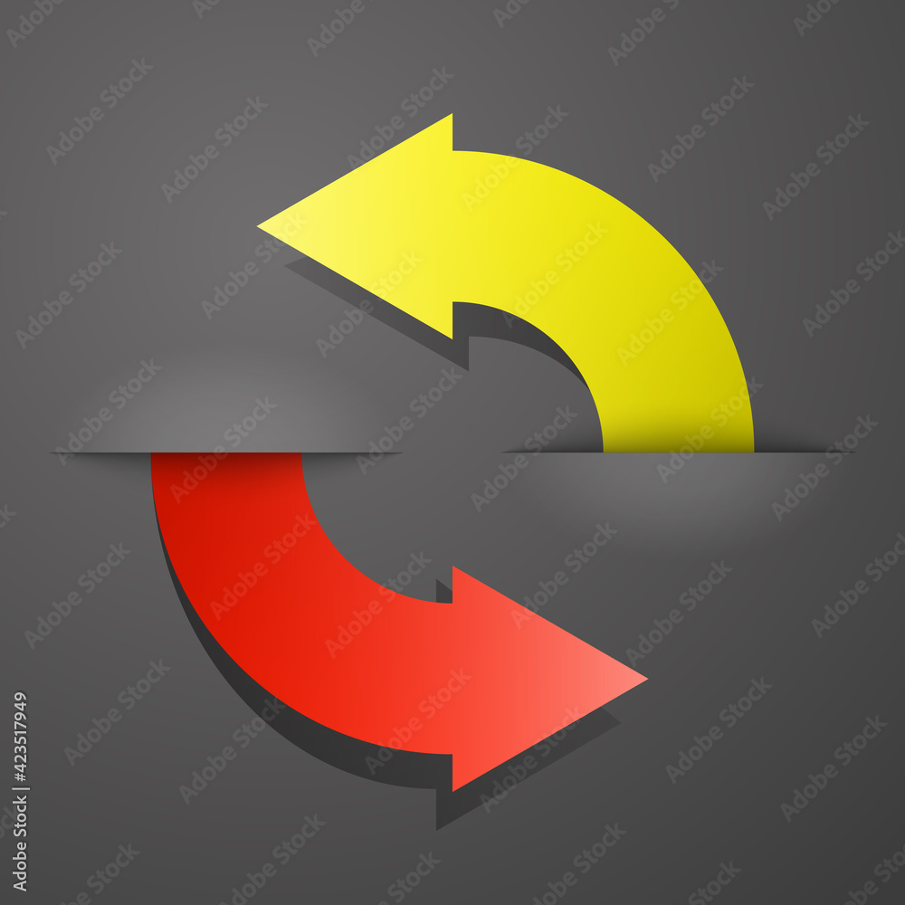 Poster round Arrow banners set. Direct circle shape. 3d Abstract Background. Business infographic presentation diagram. Section compare service. Up and down trend. Paper index. Exact pointer
