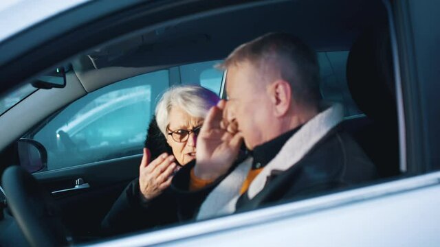 Woman shouting on his husband. Police stoped drunk driver. High quality 4k footage
