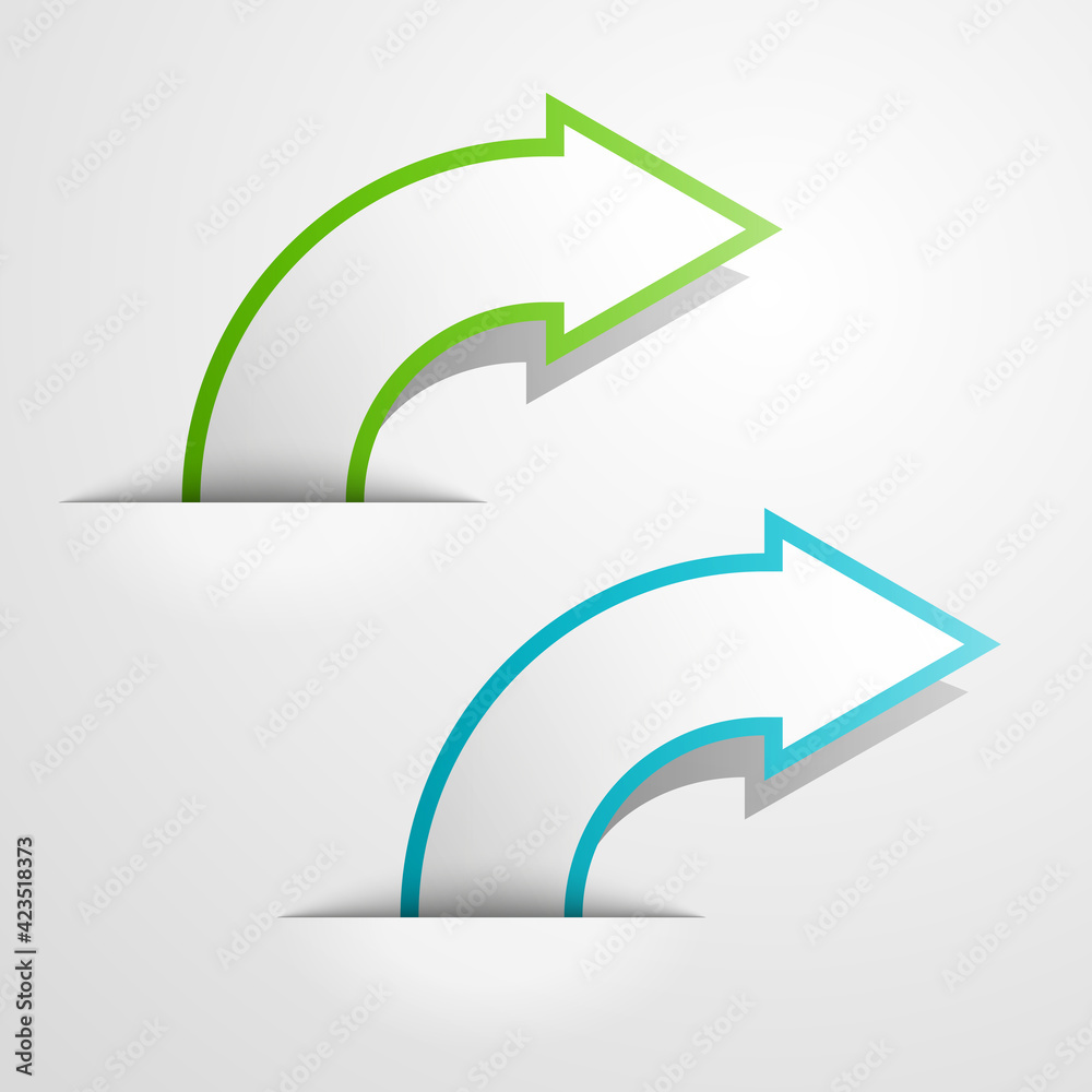 Poster Round arrow banners set. Direct circle shape. 3d Abstract arrow background. Business infographic presentation diagram. Section compare service trend. Paper arrows index. Exact pointer banner
