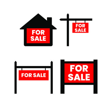 Sale real estate signs. For sale vector red sign. Vector isolated collection signs. Eps 10 vector illustration.