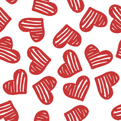Seamless pattern with red hearts on white background. Vector design for textile, backgrounds, clothes, wrapping paper, web sites and wallpaper. Fashion illustration seamless pattern.