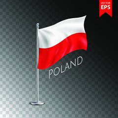 Vector 3d realistic flags of Poland on steel poles isolated on transparent background. Eps 10 vector illustration.
