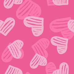 Seamless pattern with light pink hearts on bright pink background. Vector design for textile, backgrounds, clothes, wrapping paper, web sites and wallpaper. Fashion illustration seamless pattern.